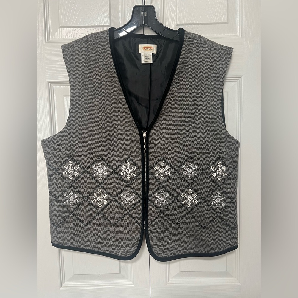 Vintage Talbots wool blend snowflake winter holiday sweater vest Size L